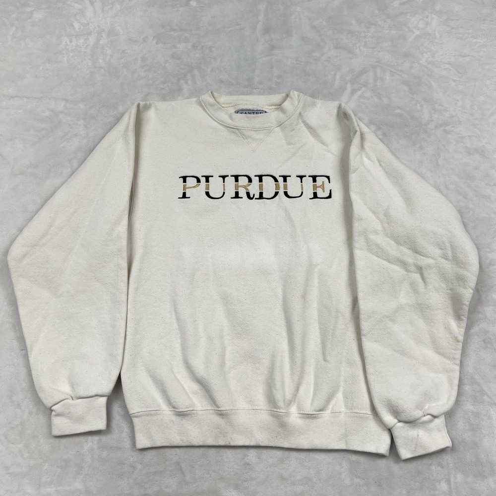 Santee Sweatshirt Unisex Small Cream Purdue University Embroidered HVYWT USA